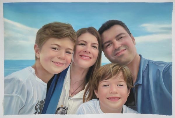 Four People Family Portraits Oil Painting Custom from Photos